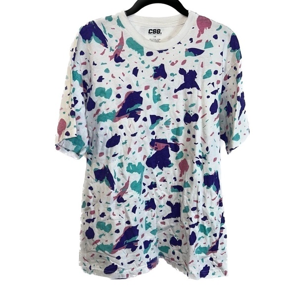 CSG Shirt Short Sleeve Pullover Crewneck Tee Multicolor Geometric Splatter Top - Picture 1 of 7